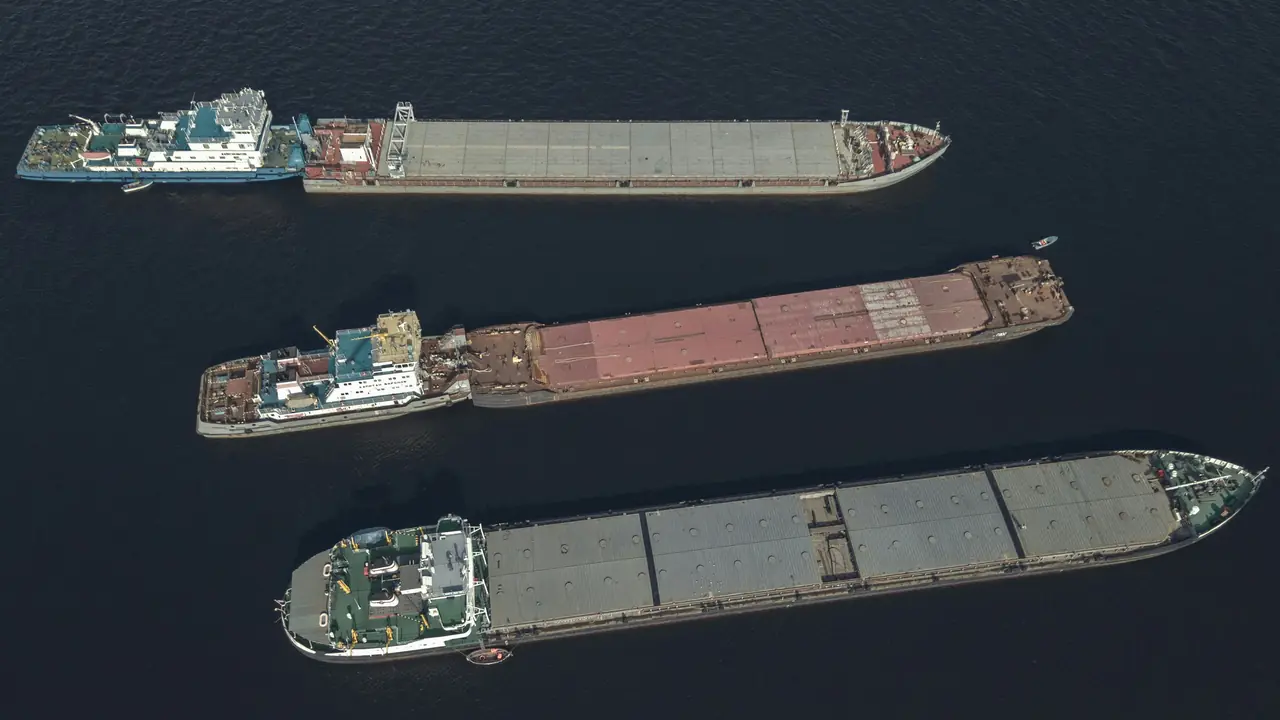 Cargo barges seen from above