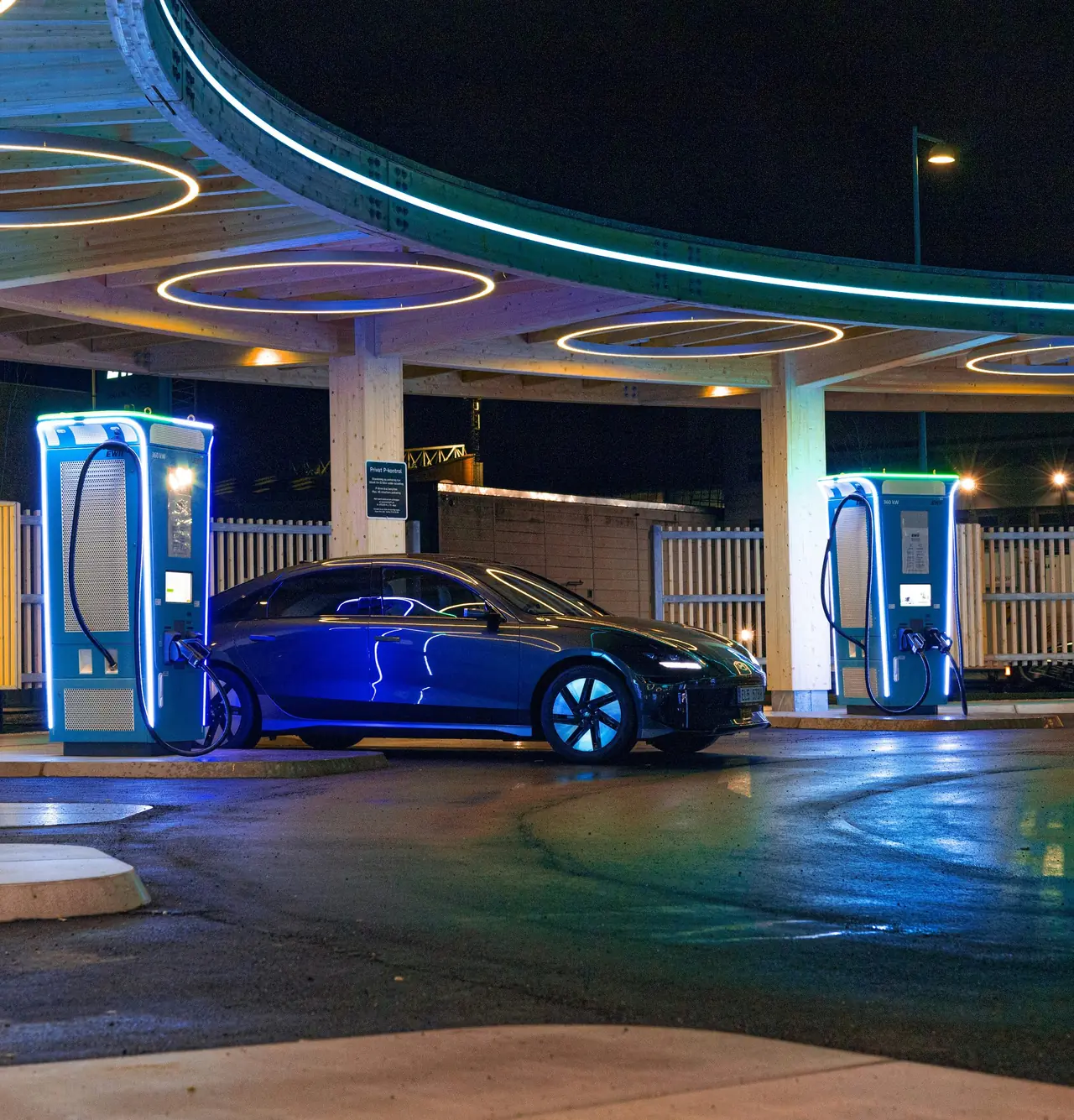 Electric vehicle at a charging station